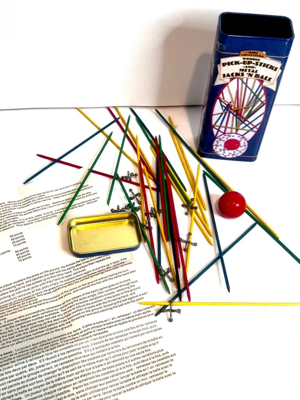 Vintage Pick-Up Sticks & Metal Jacks Game Set Tin Kids Collection Complete NIB